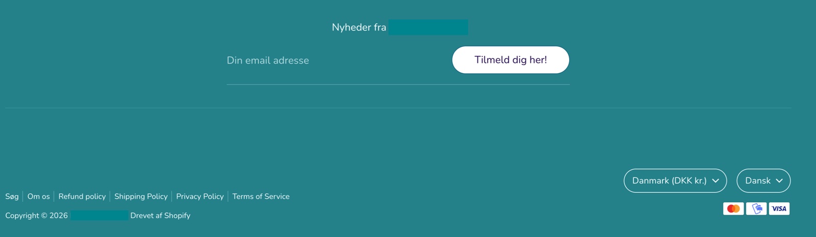 Anonymiseret eksempel på en passiv footer-tilmeldingsformular fra en af de 36 webshops, uden rabat-incentive eller automatik
